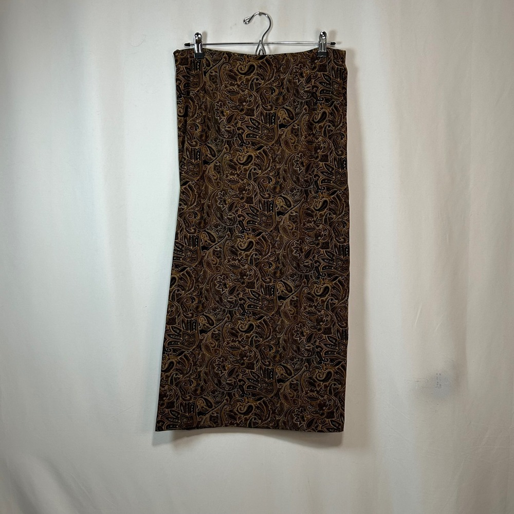 Briggs New York Skirt Women's Size 12 Brown‎ Black Paisley Print Knee Length
